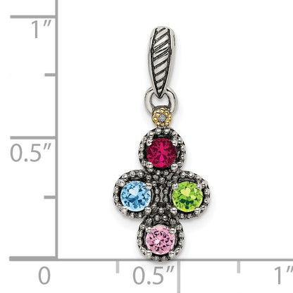 Sterling Silver Antiqued w/14k 4-stone w/Diamond Mothers Pendant Semi-Mount