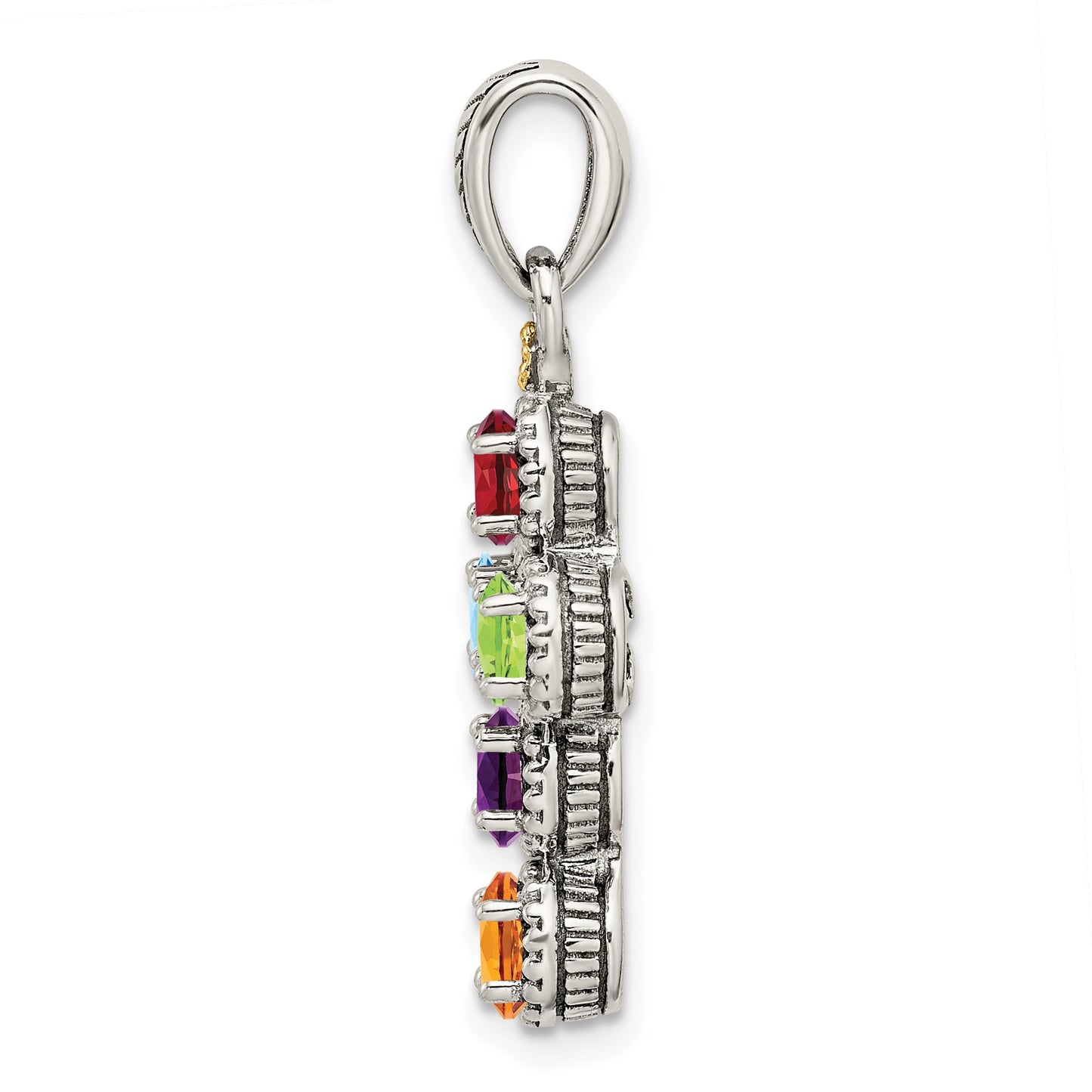 Sterling Silver Antiqued w/14k 5-stone w/Diamond Mothers Pendant Semi-Mount