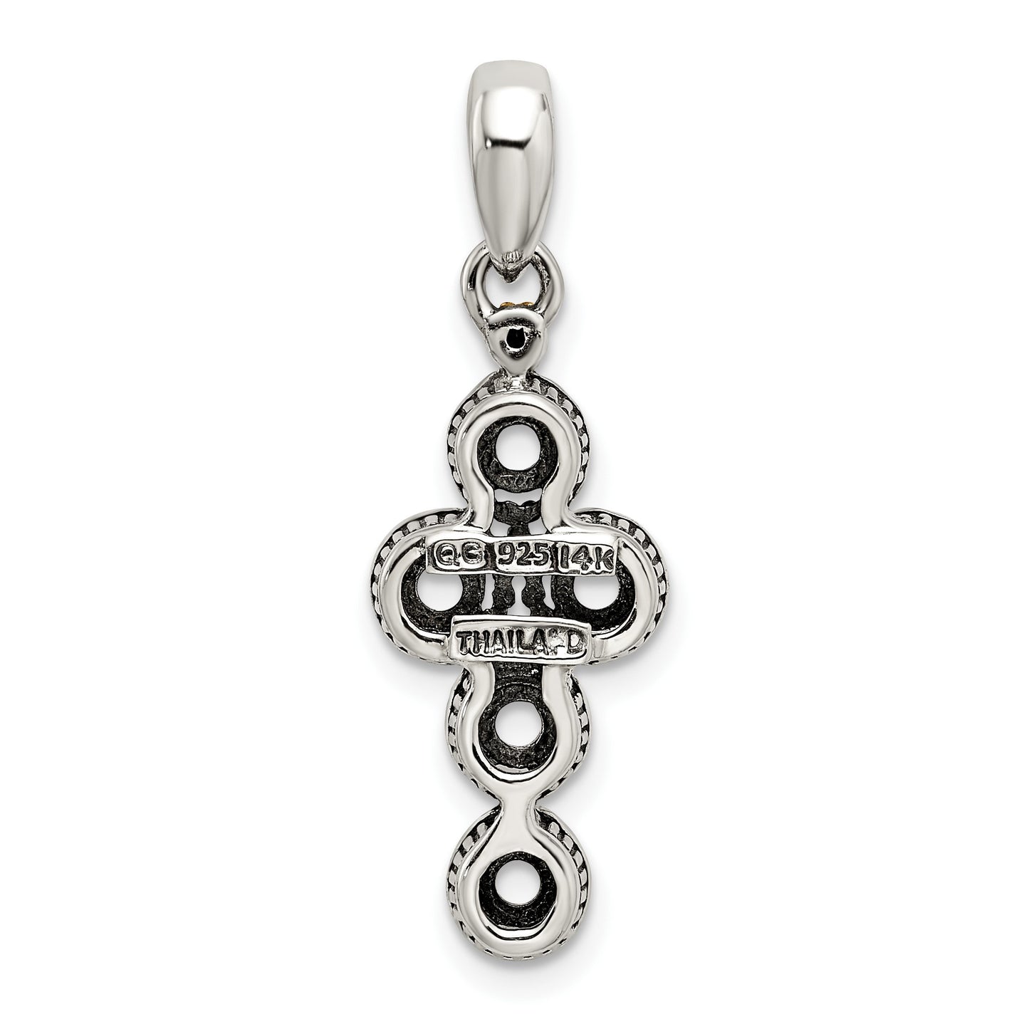 Sterling Silver Antiqued w/14k 5-stone w/Diamond Mothers Pendant Semi-Mount