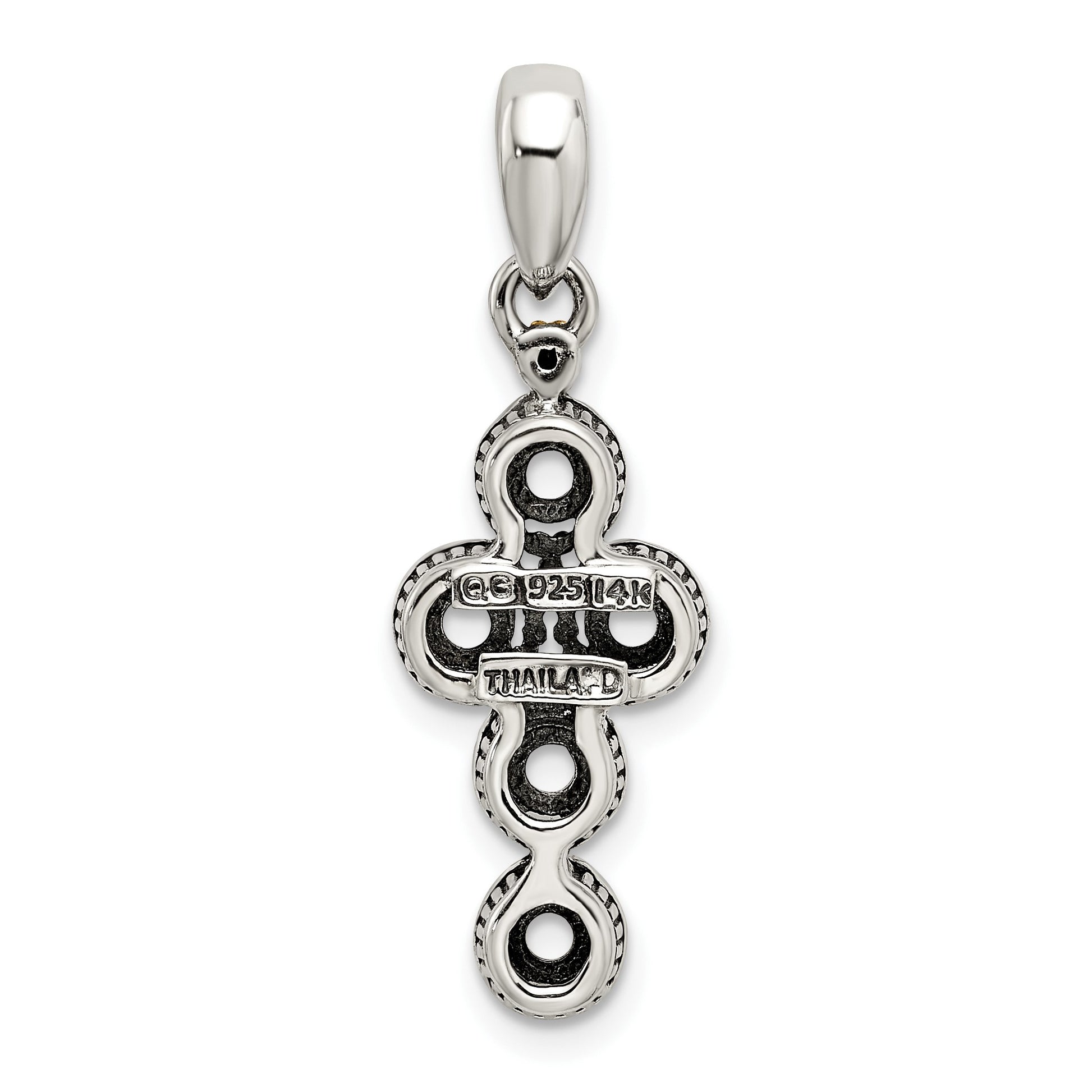 Sterling Silver Antiqued w/14k 5-stone w/Diamond Mothers Pendant Semi-Mount