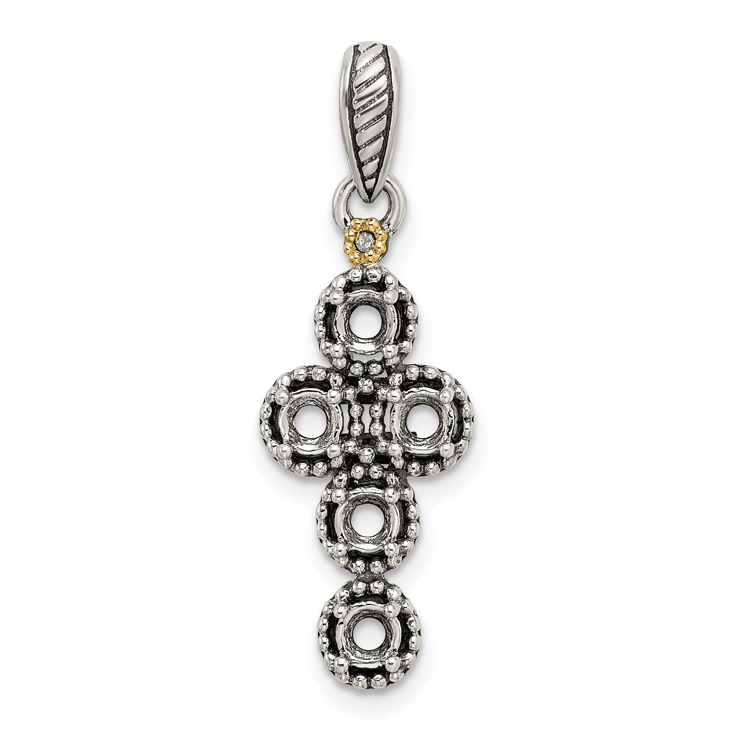 Sterling Silver Antiqued w/14k 5-stone w/Diamond Mothers Pendant Semi-Mount