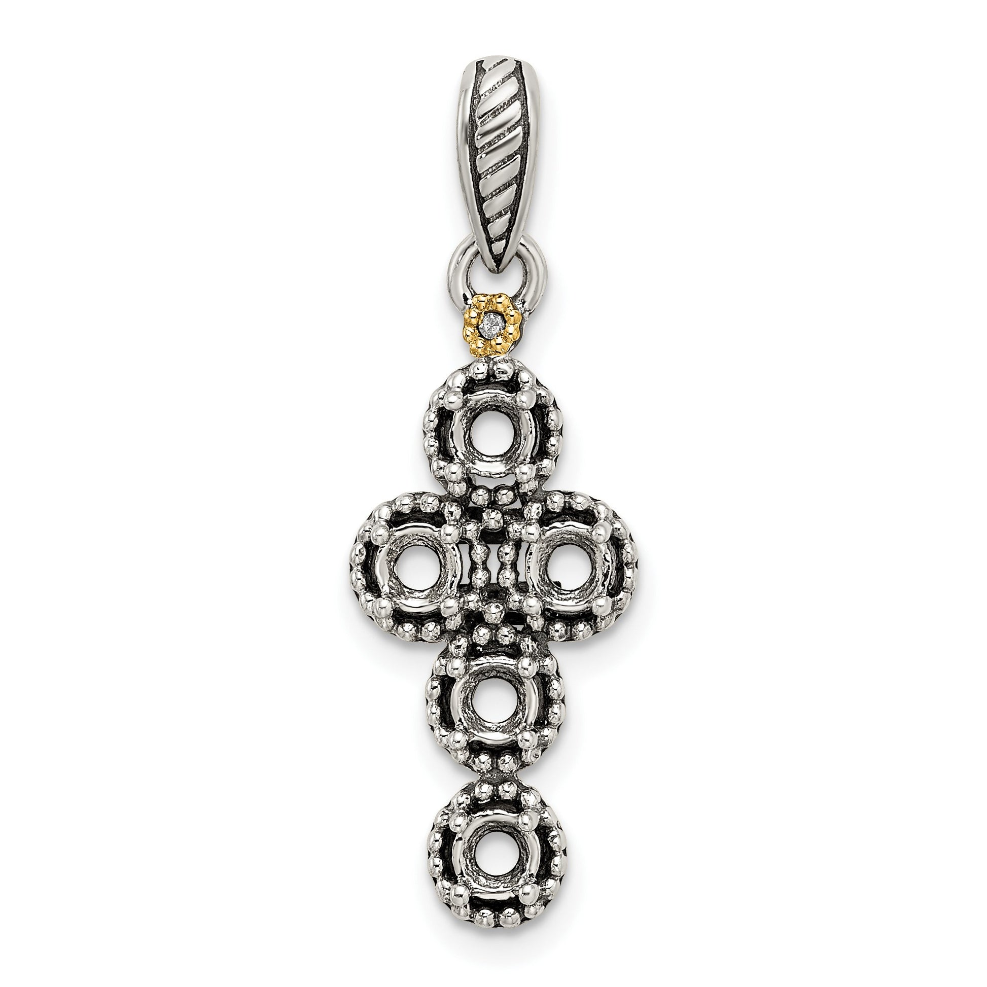 Sterling Silver Antiqued w/14k 5-stone w/Diamond Mothers Pendant Semi-Mount
