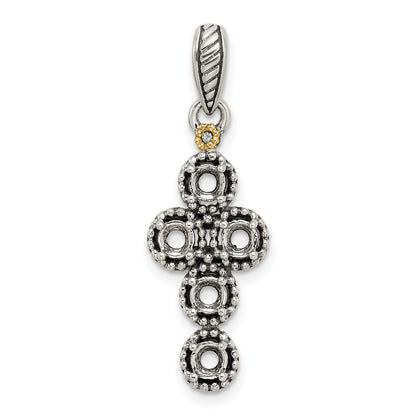 Sterling Silver Antiqued w/14k 5-stone w/Diamond Mothers Pendant Semi-Mount
