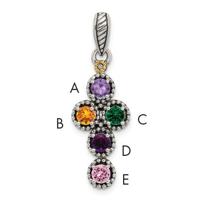 Sterling Silver Antiqued w/14k 5-stone w/Diamond Mothers Pendant Semi-Mount