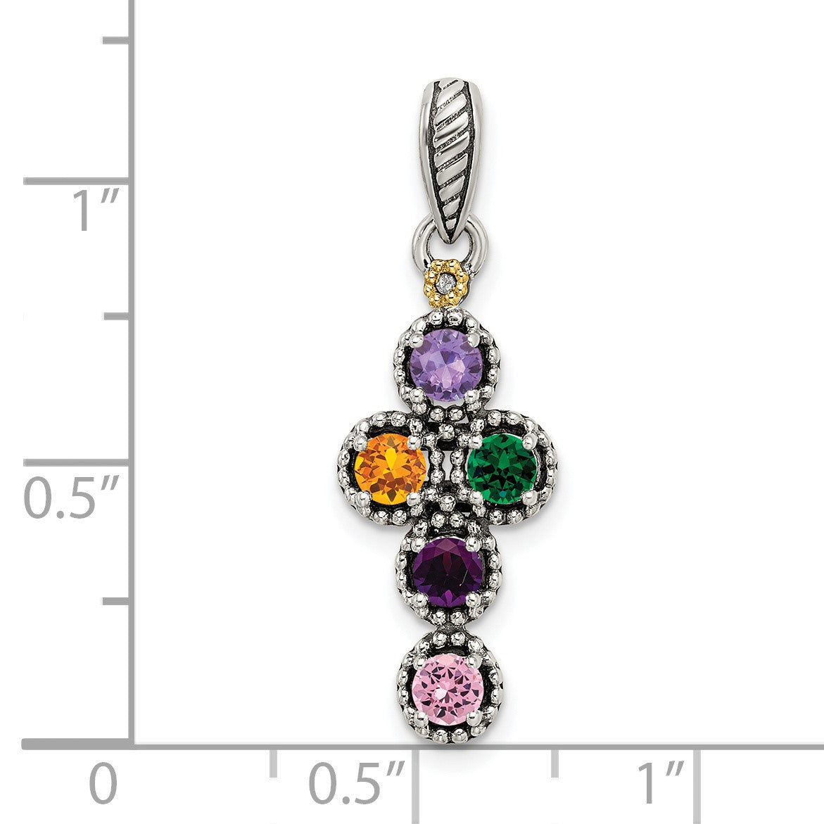 Sterling Silver Antiqued w/14k 5-stone w/Diamond Mothers Pendant Semi-Mount