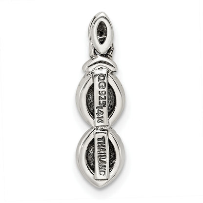 Sterling Silver Antiqued w/14k 2-stone w/Diamond Mothers Pendant Semi-Mount