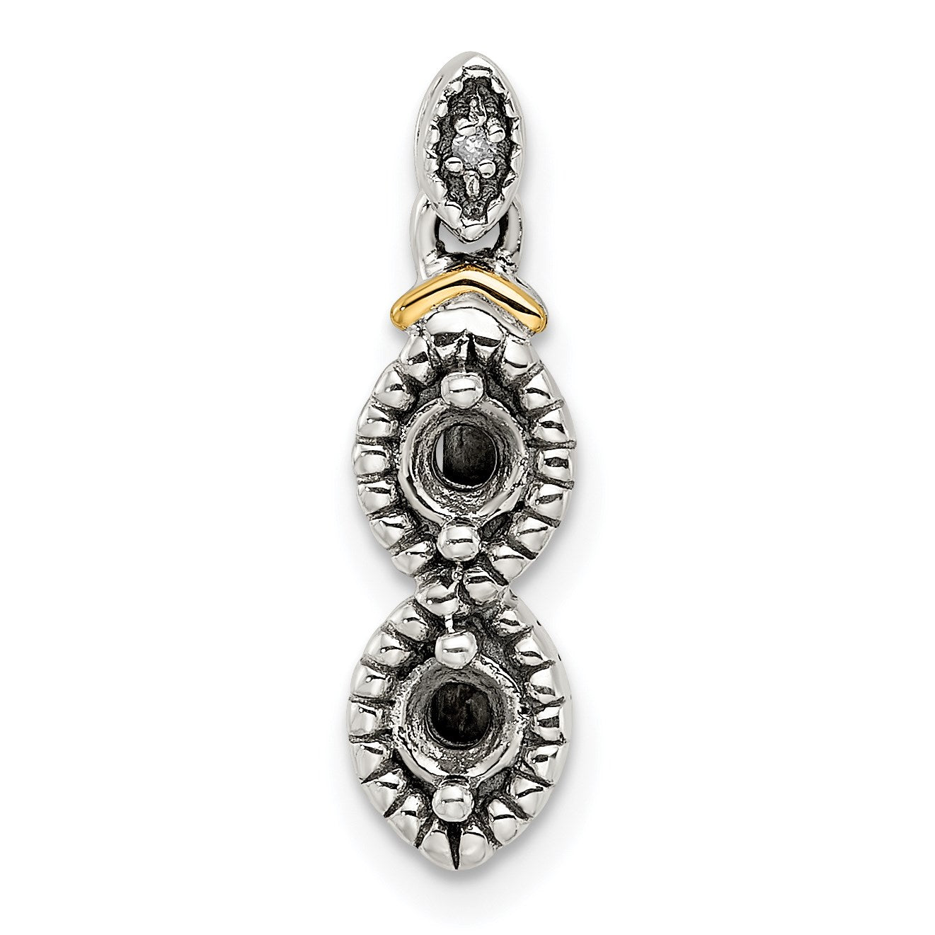 Sterling Silver Antiqued w/14k 2-stone w/Diamond Mothers Pendant Semi-Mount