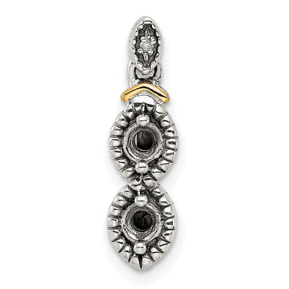 Sterling Silver Antiqued w/14k 2-stone w/Diamond Mothers Pendant Semi-Mount