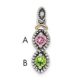 Sterling Silver Antiqued w/14k 2-stone w/Diamond Mothers Pendant Semi-Mount