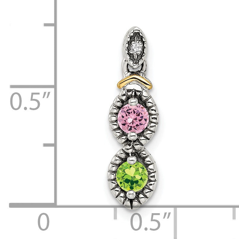 Sterling Silver Antiqued w/14k 2-stone w/Diamond Mothers Pendant Semi-Mount