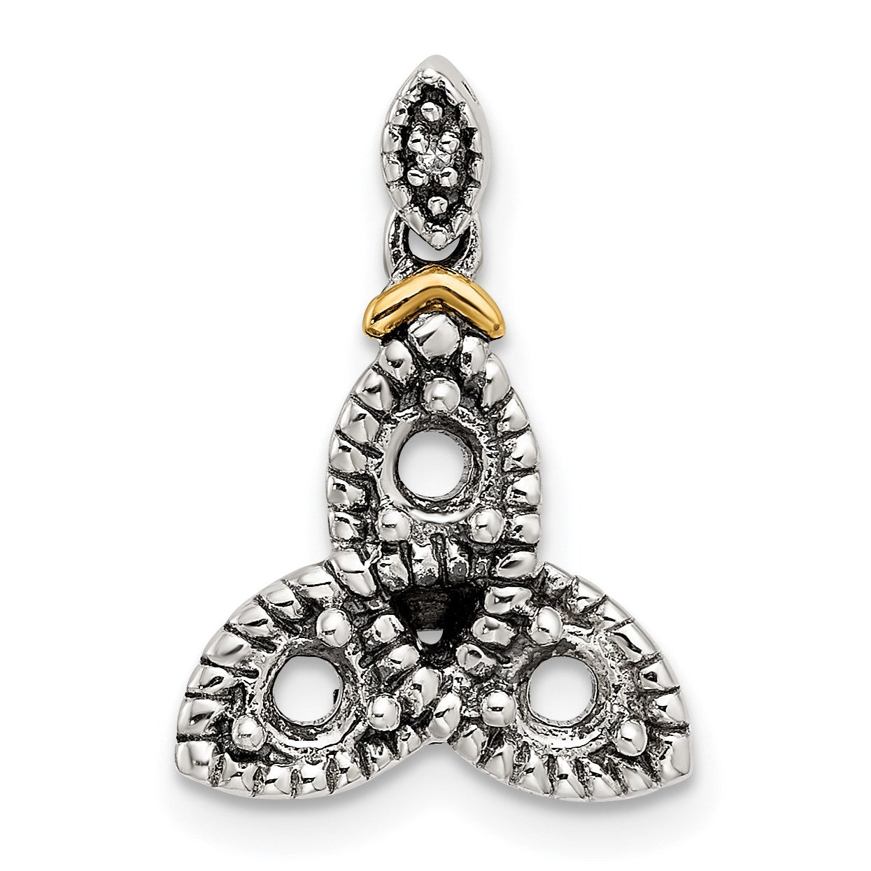 Sterling Silver Antiqued w/14k 3-stone w/Diamond Mothers Pendant Semi-Mount
