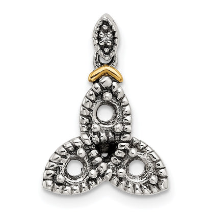Sterling Silver Antiqued w/14k 3-stone w/Diamond Mothers Pendant Semi-Mount