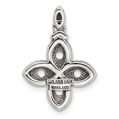 Sterling Silver Antiqued w/14k 4-stone w/Diamond Mothers Pendant Semi-Mount