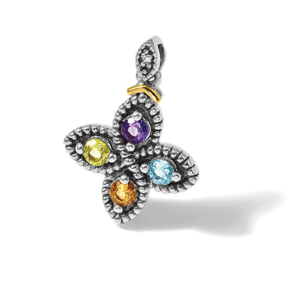 Sterling Silver Antiqued w/14k 4-stone w/Diamond Mothers Pendant Semi-Mount