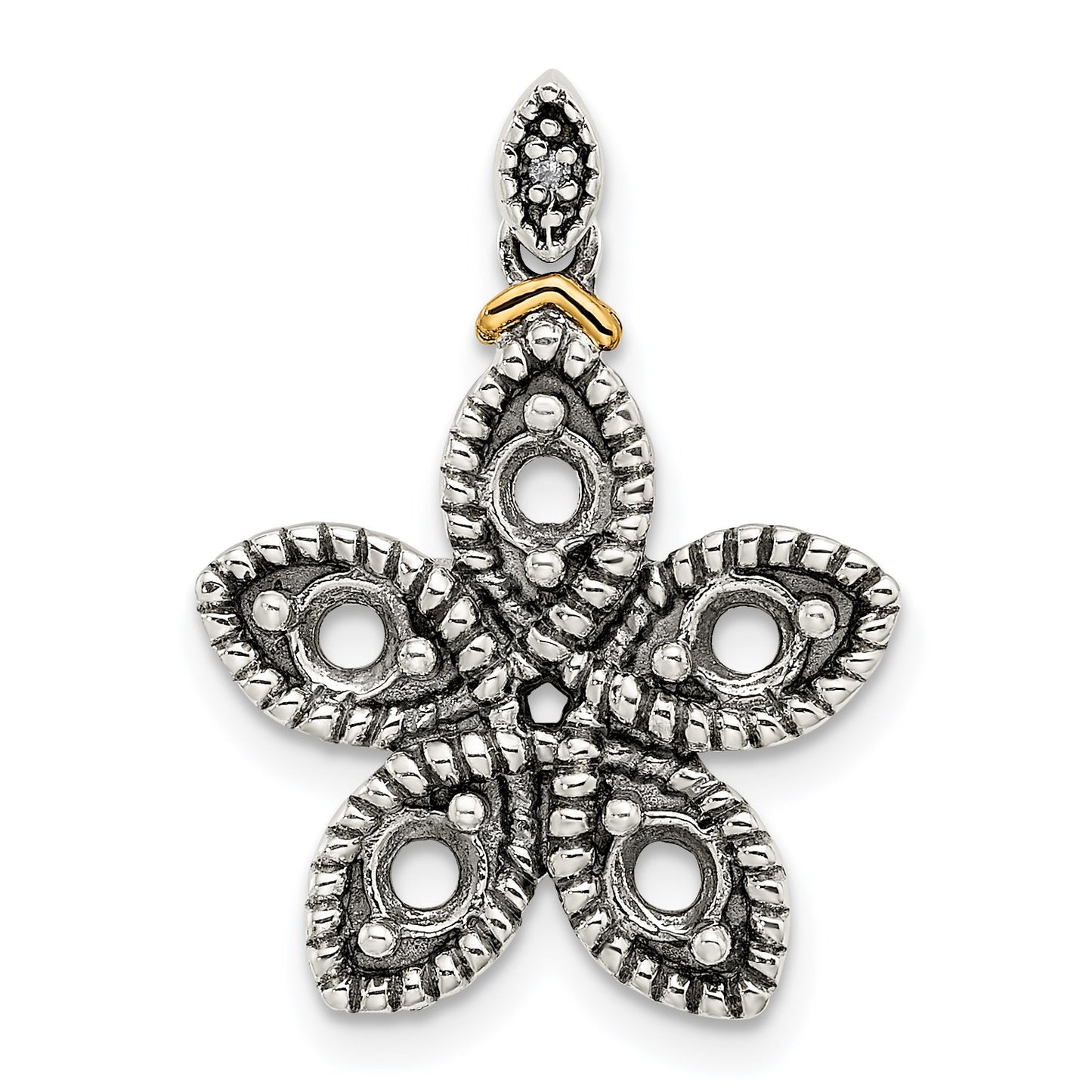 Sterling Silver Antiqued w/14k 5-stone w/Diamond Mothers Pendant Semi-Mount