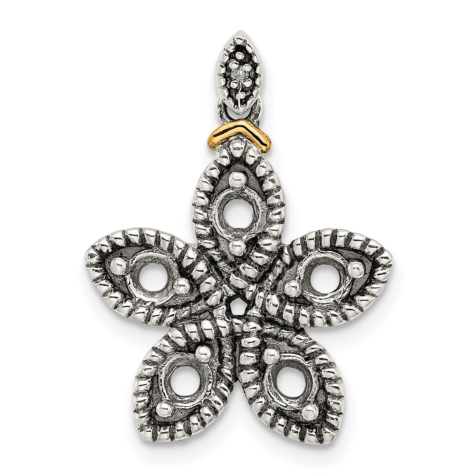 Sterling Silver Antiqued w/14k 5-stone w/Diamond Mothers Pendant Semi-Mount