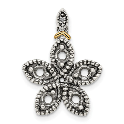Sterling Silver Antiqued w/14k 5-stone w/Diamond Mothers Pendant Semi-Mount