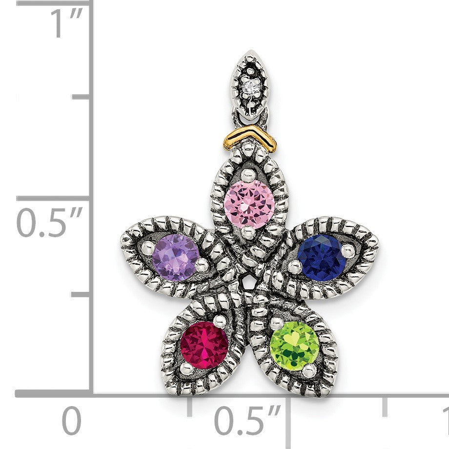 Sterling Silver Antiqued w/14k 5-stone w/Diamond Mothers Pendant Semi-Mount