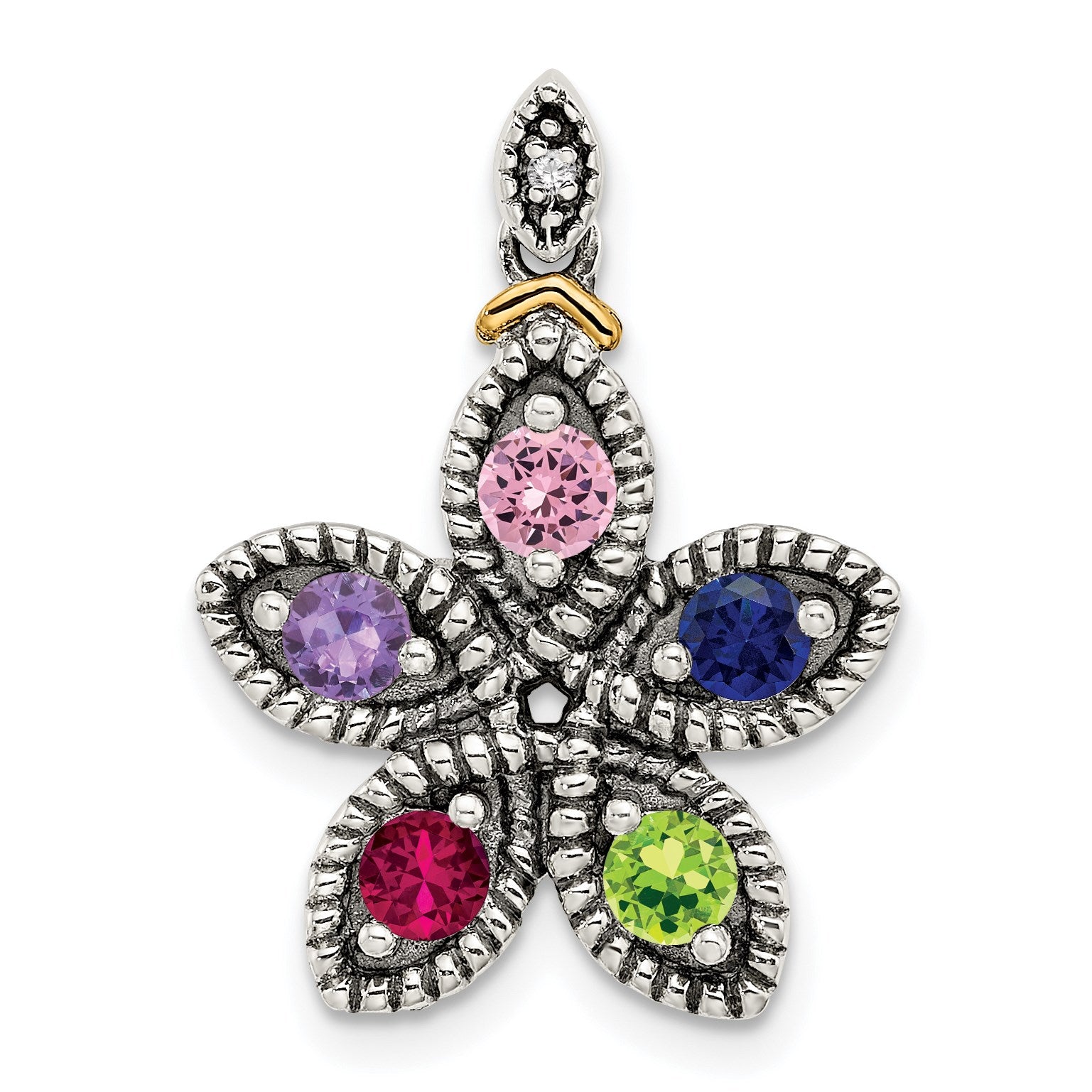 Sterling Silver Antiqued w/14k 5-stone w/Diamond Mothers Pendant Semi-Mount