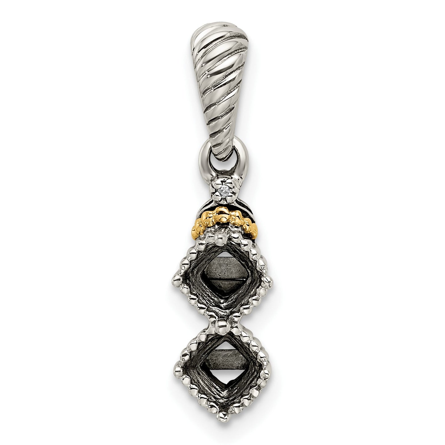 Sterling Silver Antiqued w/14k 2-stone w/Diamond Mothers Pendant Semi-Mount