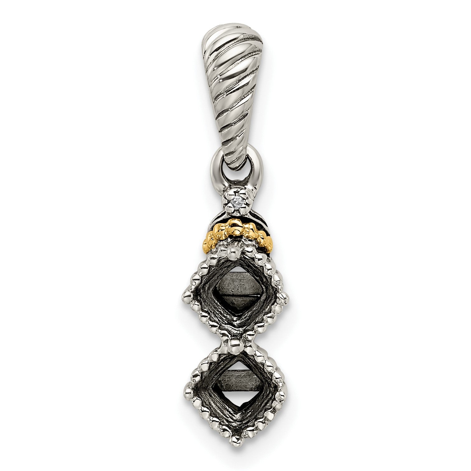 Sterling Silver Antiqued w/14k 2-stone w/Diamond Mothers Pendant Semi-Mount