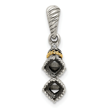 Sterling Silver Antiqued w/14k 2-stone w/Diamond Mothers Pendant Semi-Mount