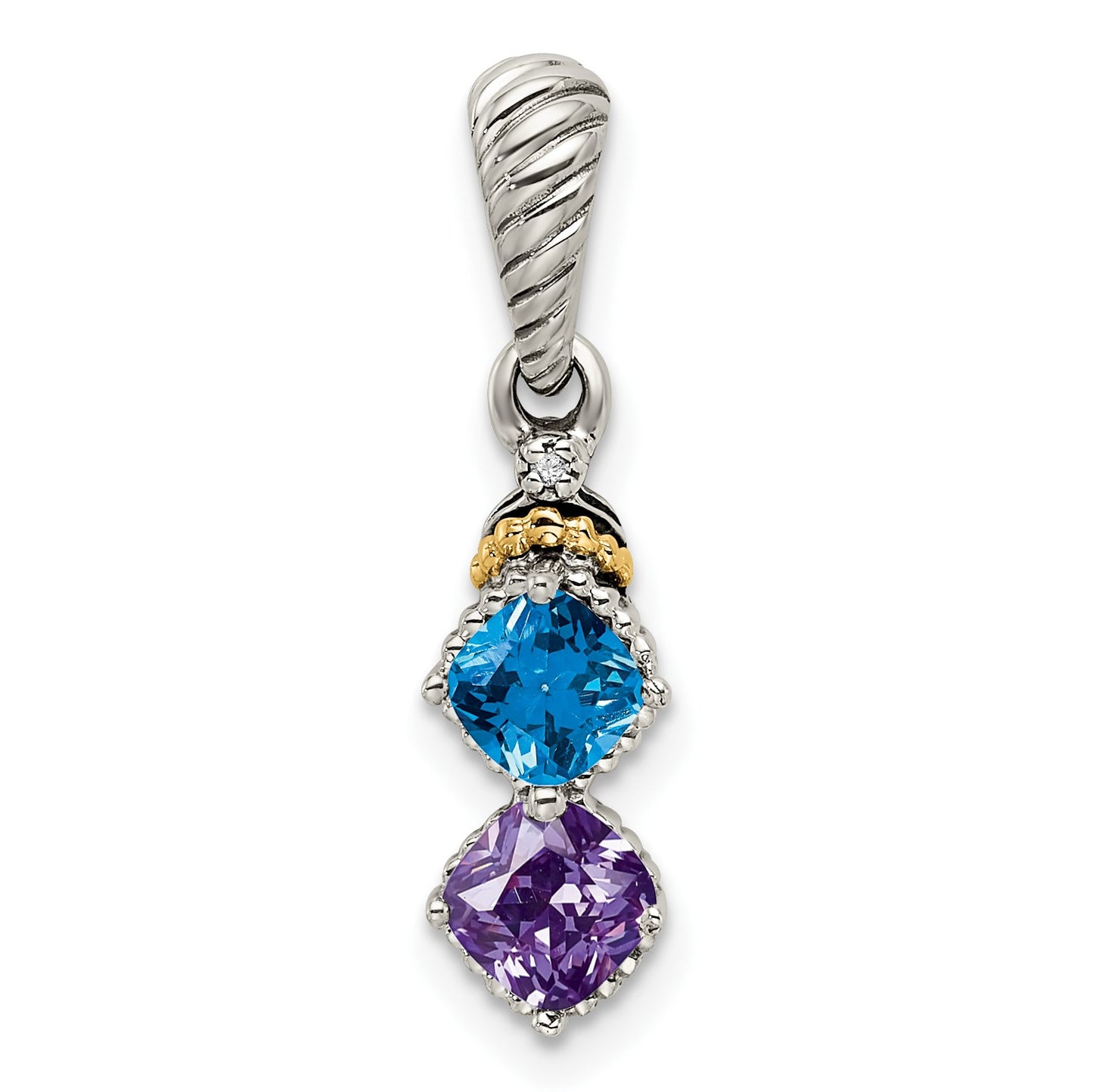Sterling Silver Antiqued w/14k 2-stone w/Diamond Mothers Pendant Semi-Mount