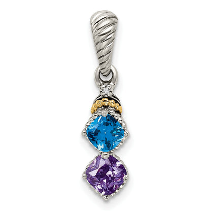 Sterling Silver Antiqued w/14k 2-stone w/Diamond Mothers Pendant Semi-Mount