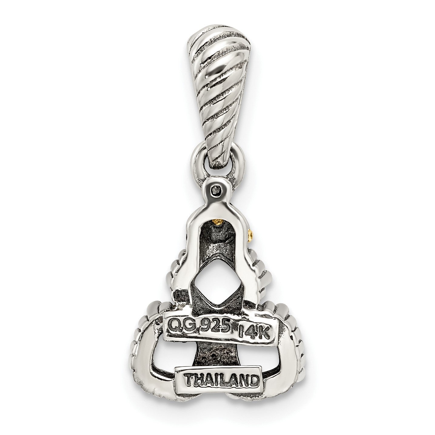 Sterling Silver Antiqued w/14k 3-stone w/Diamond Mothers Pendant Semi-Mount