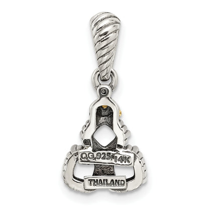 Sterling Silver Antiqued w/14k 3-stone w/Diamond Mothers Pendant Semi-Mount