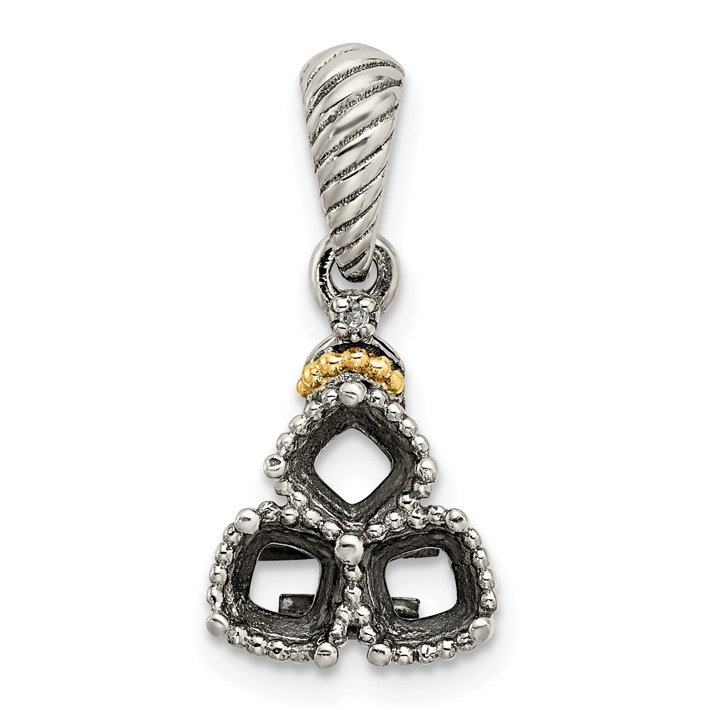 Sterling Silver Antiqued w/14k 3-stone w/Diamond Mothers Pendant Semi-Mount