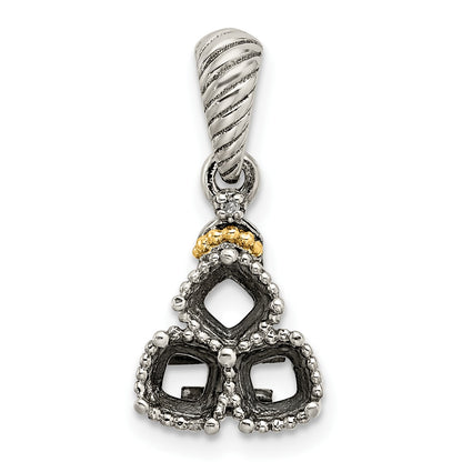 Sterling Silver Antiqued w/14k 3-stone w/Diamond Mothers Pendant Semi-Mount