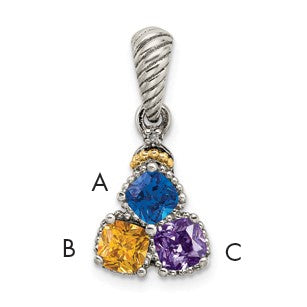 Sterling Silver Antiqued w/14k 3-stone w/Diamond Mothers Pendant Semi-Mount