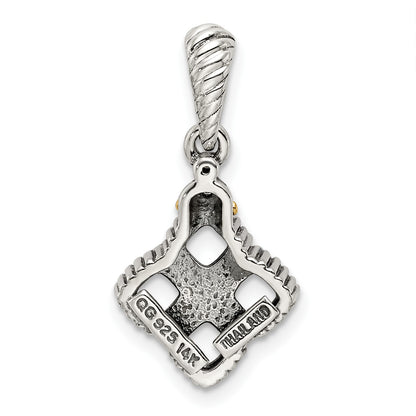 Sterling Silver Antiqued w/14k 4-stone w/Diamond Mothers Pendant Semi-Mount