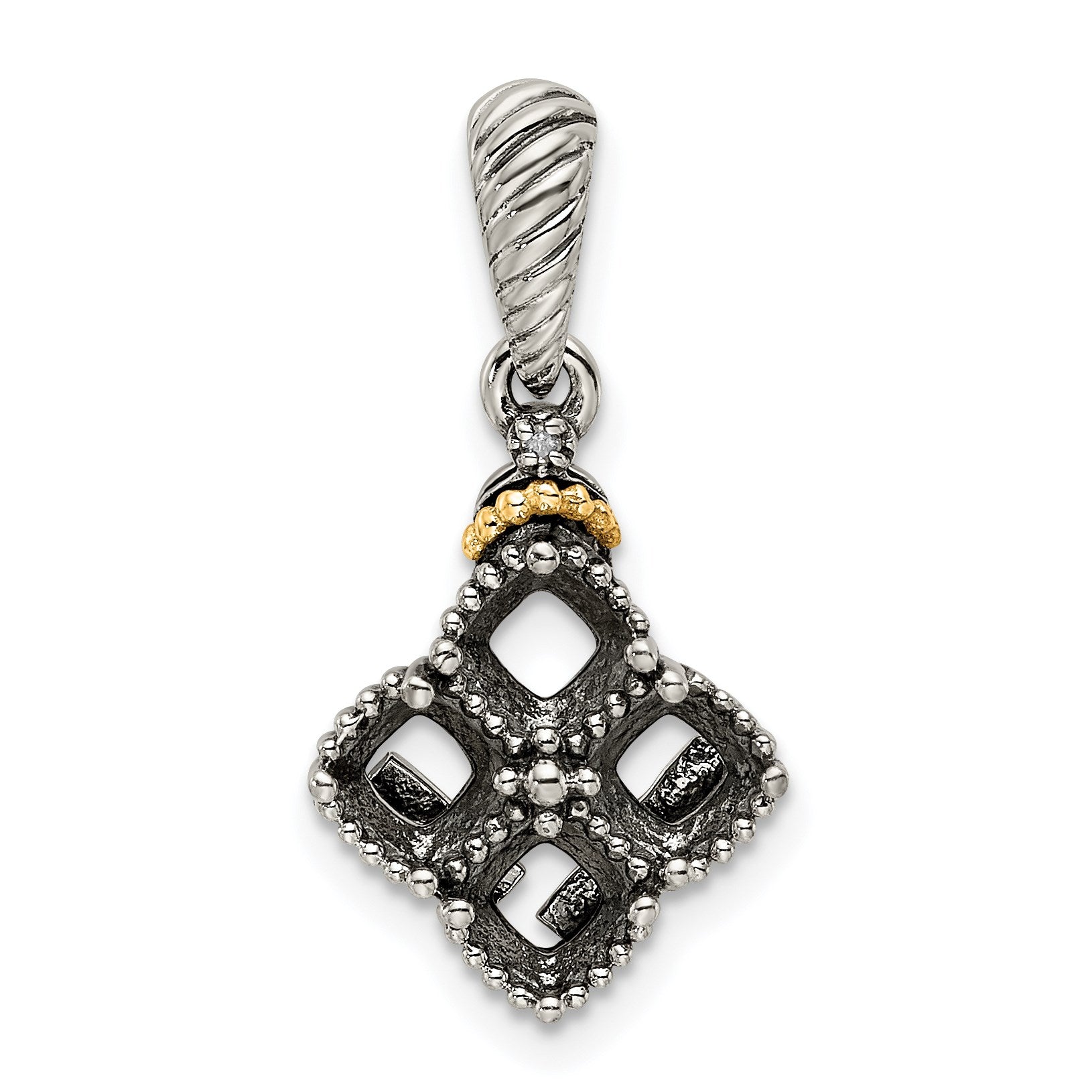 Sterling Silver Antiqued w/14k 4-stone w/Diamond Mothers Pendant Semi-Mount