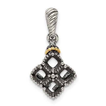 Sterling Silver Antiqued w/14k 4-stone w/Diamond Mothers Pendant Semi-Mount