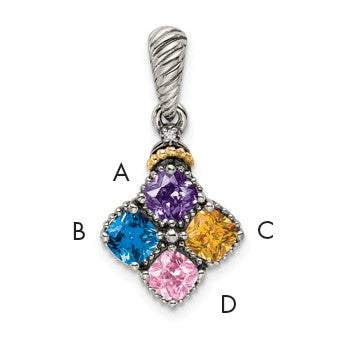 Sterling Silver Antiqued w/14k 4-stone w/Diamond Mothers Pendant Semi-Mount