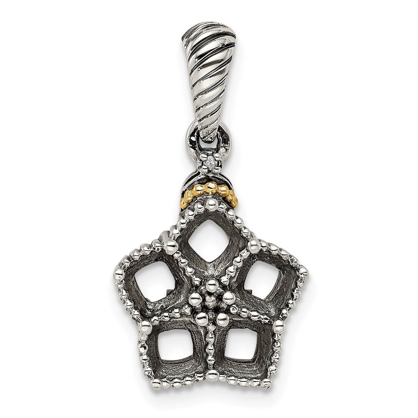 Sterling Silver Antiqued w/14k 5-stone w/Diamond Mothers Pendant Semi-Mount