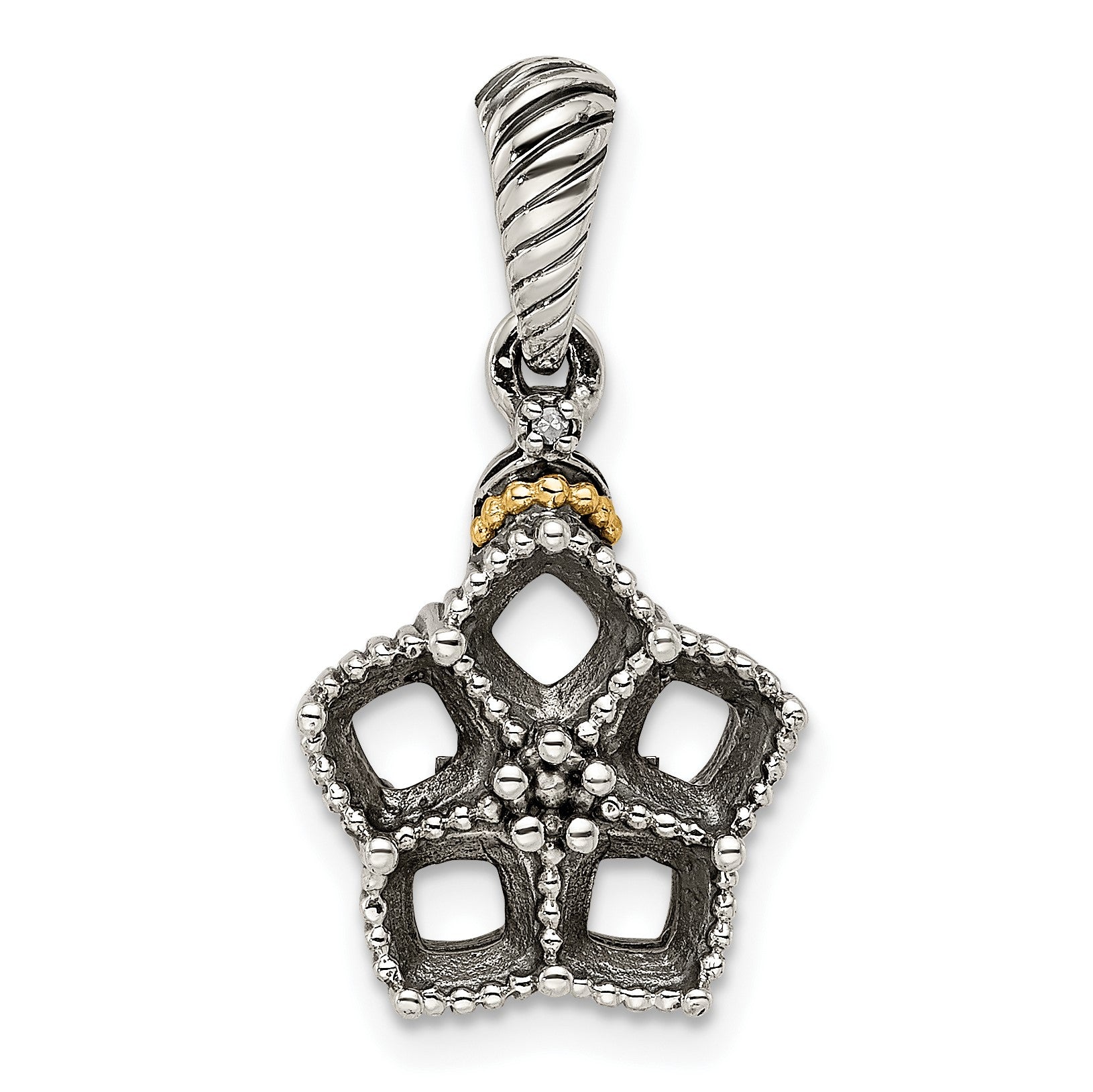 Sterling Silver Antiqued w/14k 5-stone w/Diamond Mothers Pendant Semi-Mount