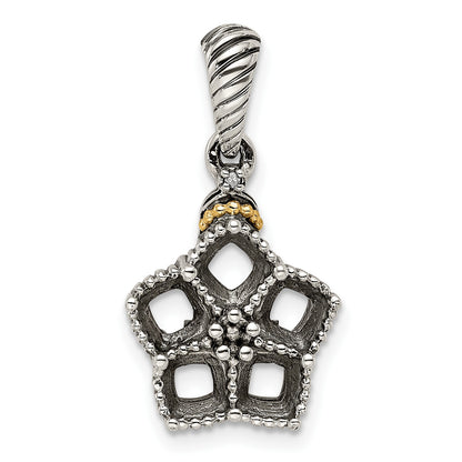 Sterling Silver Antiqued w/14k 5-stone w/Diamond Mothers Pendant Semi-Mount