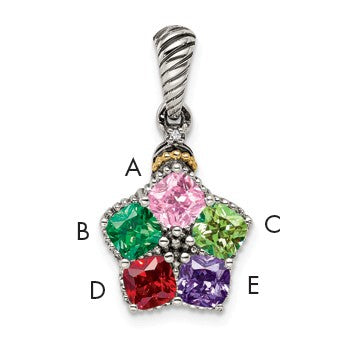 Sterling Silver Antiqued w/14k 5-stone w/Diamond Mothers Pendant Semi-Mount