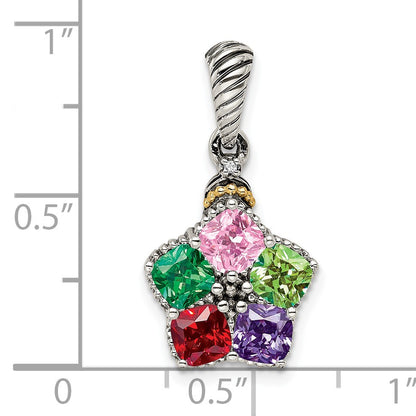Sterling Silver Antiqued w/14k 5-stone w/Diamond Mothers Pendant Semi-Mount