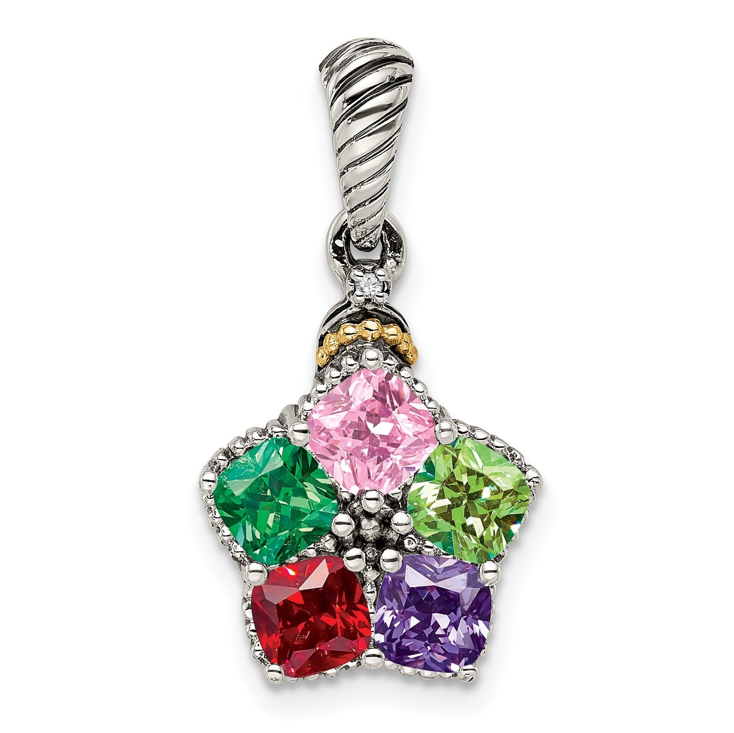 Sterling Silver Antiqued w/14k 5-stone w/Diamond Mothers Pendant Semi-Mount