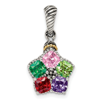 Sterling Silver Antiqued w/14k 5-stone w/Diamond Mothers Pendant Semi-Mount