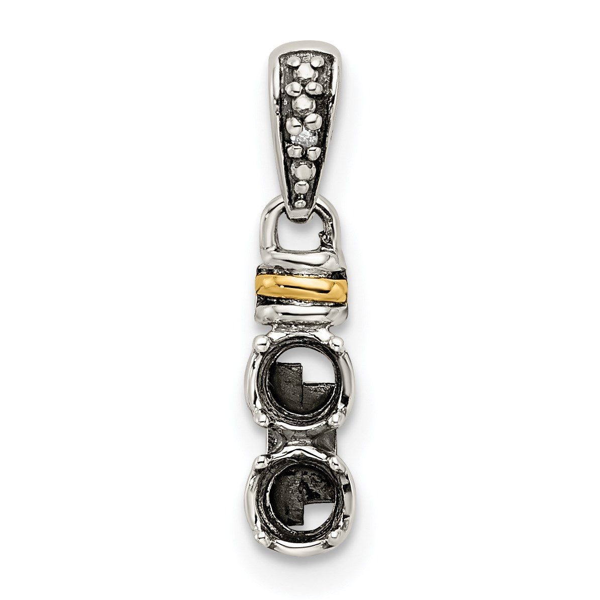 Sterling Silver Antiqued w/14k 2-stone w/Diamond Mothers Pendant Semi-Mount