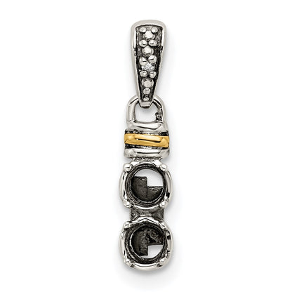 Sterling Silver Antiqued w/14k 2-stone w/Diamond Mothers Pendant Semi-Mount