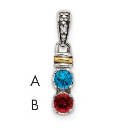 Sterling Silver Antiqued w/14k 2-stone w/Diamond Mothers Pendant Semi-Mount