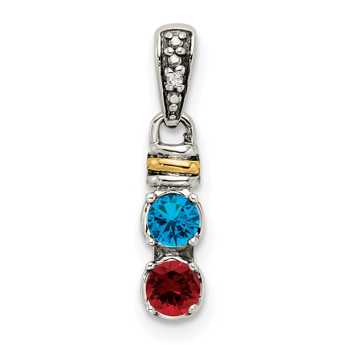 Sterling Silver Antiqued w/14k 2-stone w/Diamond Mothers Pendant Semi-Mount