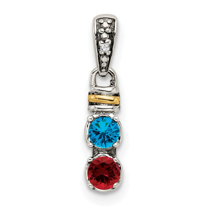 Sterling Silver Antiqued w/14k 2-stone w/Diamond Mothers Pendant Semi-Mount