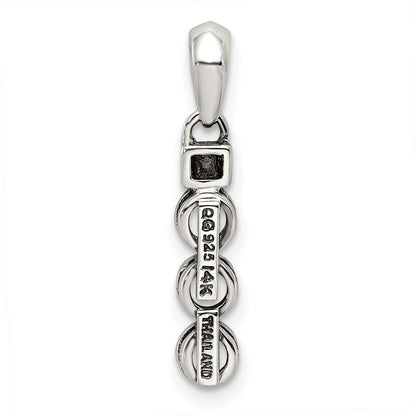 Sterling Silver Antiqued w/14k 3-stone w/Diamond Mothers Pendant Semi-Mount